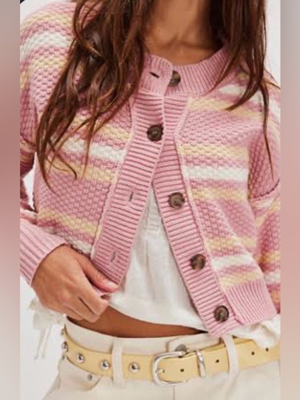 NWT Free People Lila Stripe Cardigan in Pink Combo